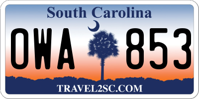 SC license plate OWA853