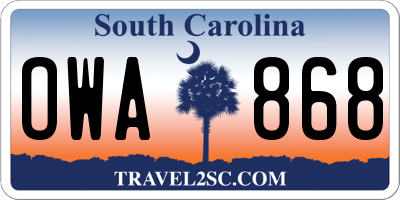 SC license plate OWA868