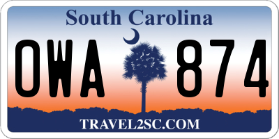 SC license plate OWA874