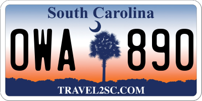 SC license plate OWA890