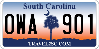SC license plate OWA901