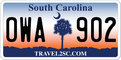 SC license plate OWA902