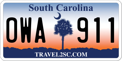 SC license plate OWA911