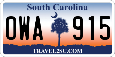 SC license plate OWA915