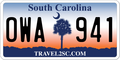 SC license plate OWA941