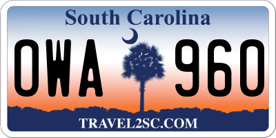 SC license plate OWA960