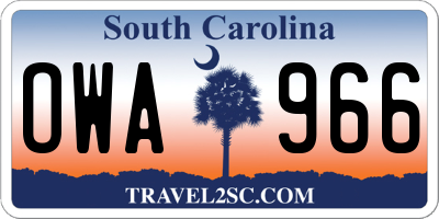 SC license plate OWA966