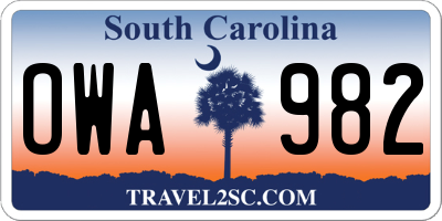SC license plate OWA982