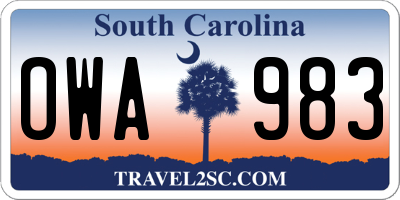 SC license plate OWA983