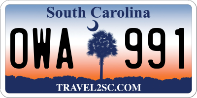 SC license plate OWA991