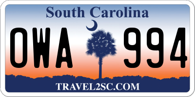 SC license plate OWA994