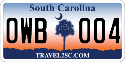 SC license plate OWB004