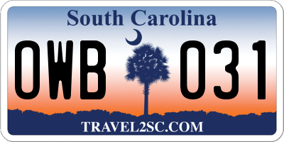 SC license plate OWB031