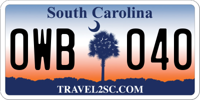 SC license plate OWB040
