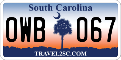 SC license plate OWB067