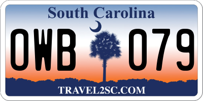 SC license plate OWB079