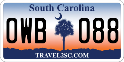 SC license plate OWB088