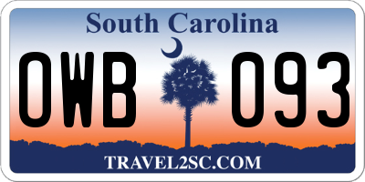SC license plate OWB093