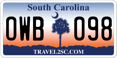 SC license plate OWB098