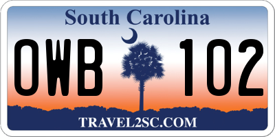 SC license plate OWB102