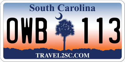 SC license plate OWB113