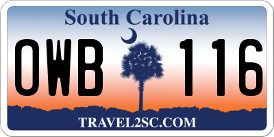 SC license plate OWB116