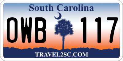 SC license plate OWB117