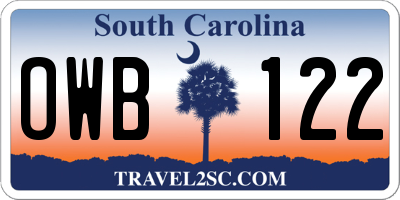 SC license plate OWB122