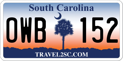 SC license plate OWB152