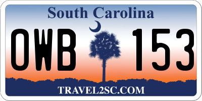 SC license plate OWB153