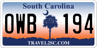 SC license plate OWB194