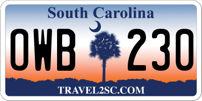 SC license plate OWB230