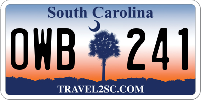 SC license plate OWB241