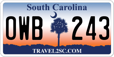 SC license plate OWB243