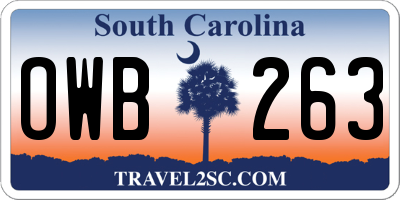 SC license plate OWB263