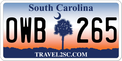 SC license plate OWB265