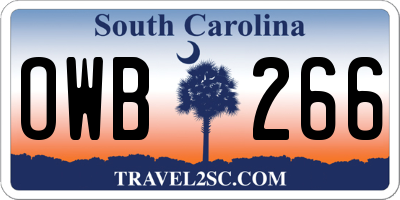 SC license plate OWB266