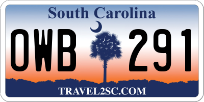 SC license plate OWB291