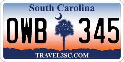 SC license plate OWB345