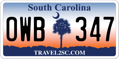 SC license plate OWB347