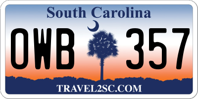 SC license plate OWB357