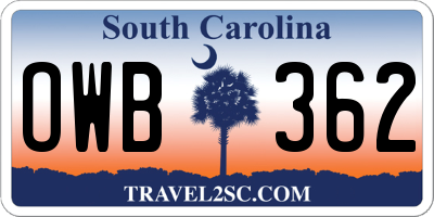 SC license plate OWB362