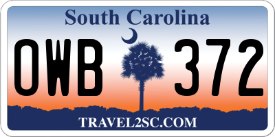 SC license plate OWB372