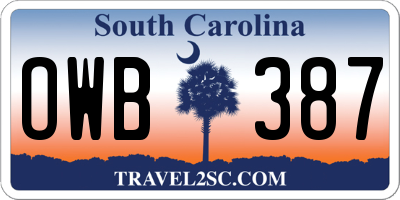 SC license plate OWB387