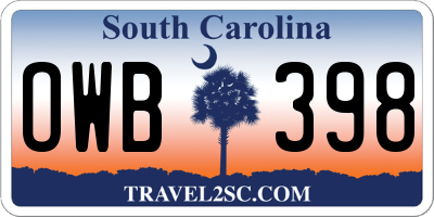 SC license plate OWB398