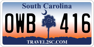 SC license plate OWB416