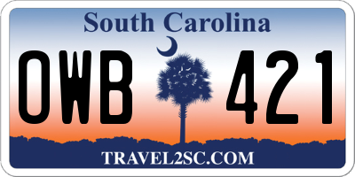 SC license plate OWB421