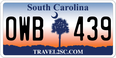 SC license plate OWB439