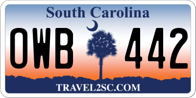 SC license plate OWB442