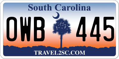 SC license plate OWB445
